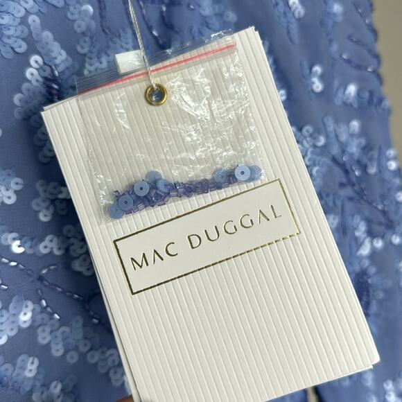 NWT MAC DUGGAL 93595 Periwinkle Floral Sequin Embellished High Neck Dress Womens - Picture 4 of 13